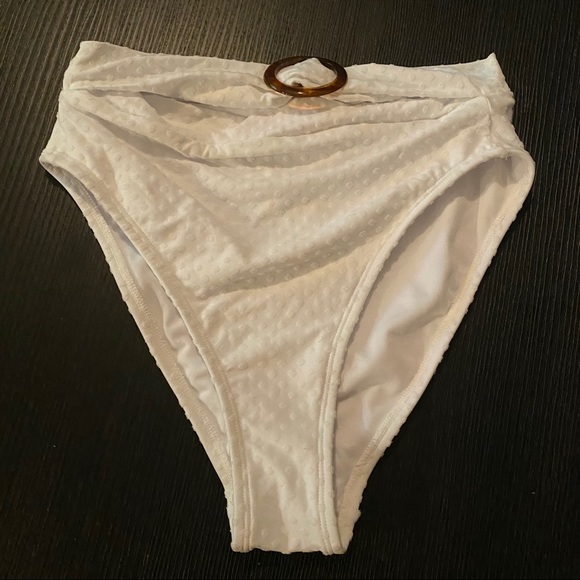 Juniors' Pique Belt High Leg Bikini Bottom- White - Picture 2 of 9